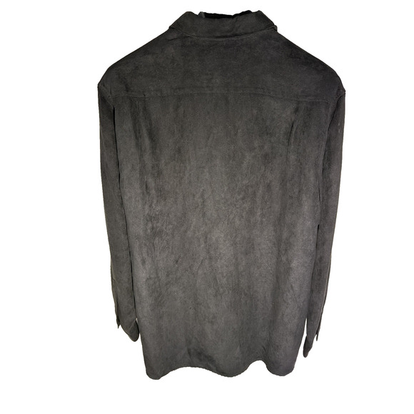 Claiborne Faux Suede Shirt Jacket Black Button Up Size Large - Picture 2 of 7